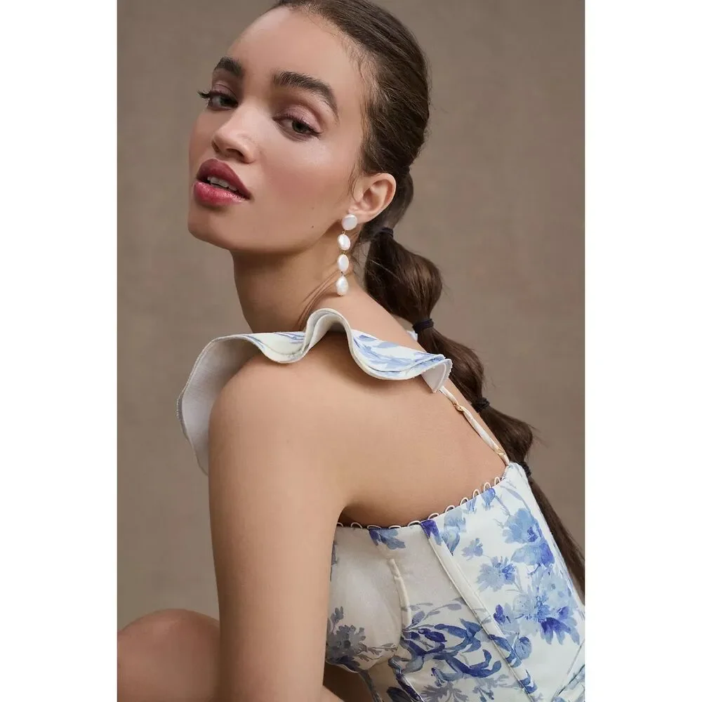 New Anthropologie V. Chapman Vera Ruffle-Strap Corset Side-Slit Midi Dress Size - Picture 3 of 13